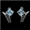 Image 1 : Sky Blue Topaz and Black Spinel Earrings in 14k White Gold-Plated 925 Sterling Silver