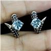 Image 2 : Sky Blue Topaz and Black Spinel Earrings in 14k White Gold-Plated 925 Sterling Silver