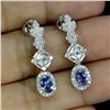 Image 2 : Oval Cut Tanzanite Earrings in 14k White Gold-Plated 925 Sterling Silver