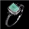 Image 2 : Valuable Octagon Cut Emerald and Black Spinel Ring in 14k White Gold-Plated 925 Sterling Silver - Si