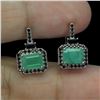 Image 2 : Octagon Cut Emerald and Black Spinel Earrings in 14k White Gold-Plated 925 Sterling Silver