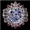 Image 1 : Very Rich Looking Tanzanite and Rhodolite Garnet Ring in 14k White Gold-Plated 925 Sterling Silver -