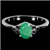 Image 1 : 7x5 mm Oval Cut Emerald and Black Spinel Ring in 14k White Gold-Plated 925 Sterling Silver - Size 9