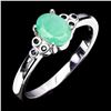Image 2 : 7x5 mm Oval Cut Emerald and Black Spinel Ring in 14k White Gold-Plated 925 Sterling Silver - Size 9