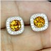 Image 2 : Round Cut Citrine Earrings in 14k White Gold-Plated 925 Sterling Silver - Size 8