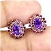 Image 2 : Amethyst and Rhodolite Garnet Earrings in 14k White Gold-Plated 925 Sterling Silver