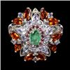 Image 1 : Multiple Gemstones (Emerald, Citrine, Tanzanite) Ring in 14k White Gold-Plated 925 Sterling Silver -