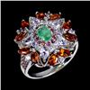 Image 2 : Multiple Gemstones (Emerald, Citrine, Tanzanite) Ring in 14k White Gold-Plated 925 Sterling Silver -