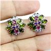 Image 2 : Amethyst and Chrome Diopside Earrings in 14k White Gold-Plated 925 Sterling Silver