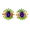 Image 1 : Amethyst, Chrome Diopside and Citrine Earrings in 14k White Gold-Plated 925 Sterling Silver