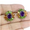 Image 2 : Amethyst, Chrome Diopside and Citrine Earrings in 14k White Gold-Plated 925 Sterling Silver