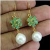 Image 2 : Amazing Emerald and Natural Pearl Earrings in 14k Yellow Gold-Plated 925 Sterling Silver