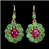Image 1 : Stunning Emerald and Ruby Earrings in 14k Ywllow Gold-Plated 925 Sterling Silver