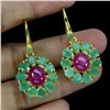 Image 2 : Stunning Emerald and Ruby Earrings in 14k Ywllow Gold-Plated 925 Sterling Silver