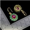 Image 3 : Stunning Emerald and Ruby Earrings in 14k Ywllow Gold-Plated 925 Sterling Silver