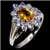 Image 2 : Big 8x6 Citrine and Tanzanite Ring in 14k White Gold-Plated 925 Sterling Silver - Size 7