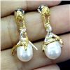 Image 2 : Sapphire and Pearl Earrings in 14k Yellow Gold-Plated 925 Sterling Silver