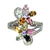 Image 1 : Tourmaline, Peridot and Tanzanite Ring in 14k White Gold-Plated 925 Sterling Silver - Size 9