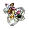 Image 2 : Tourmaline, Peridot and Tanzanite Ring in 14k White Gold-Plated 925 Sterling Silver - Size 9