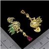 Image 3 : Expensive Ruby, Emerald and Sapphire Egrete earrings in 14k Yellow Gold-Plated 925 Sterling Silver