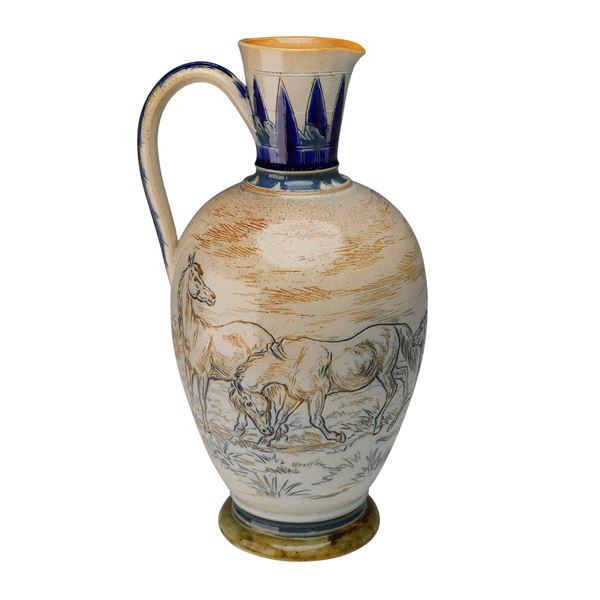 Doulton Lambeth by Hannah Barlow Horses, Donkeys and Dogs Stoneware Pitcher