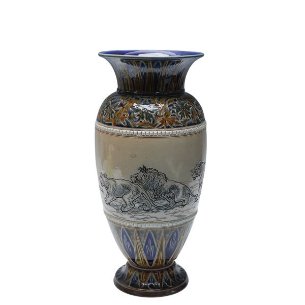 Doulton Lambeth Hannah Barlow Stoneware Lion Vase
