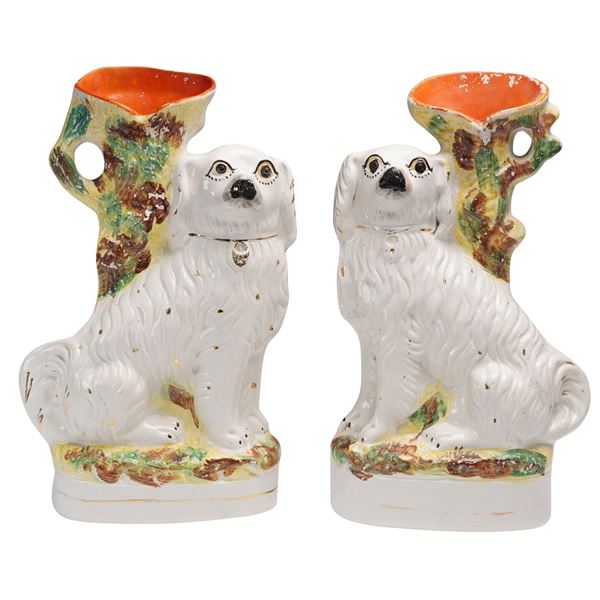 Pair of Staffordshire-Style Spill Vase Dog Motif