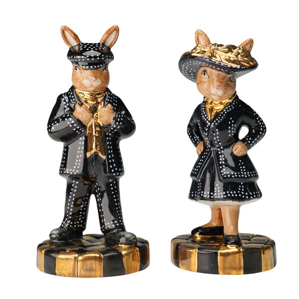 Pair Gold Bunnykins by Royal Doulton, Pearly King & Queen, Ltd Ed of 10