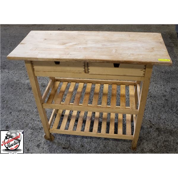 BANK SEIZURE: WOOD BUTCHER BLOCK TOP CART W/