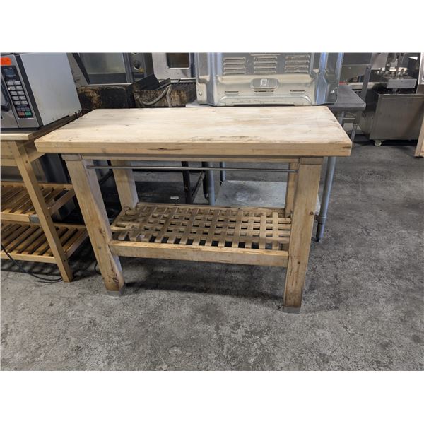 BANK SEIZURE: 47" X 21" X 36" BUTCHER BLOCK TABLE