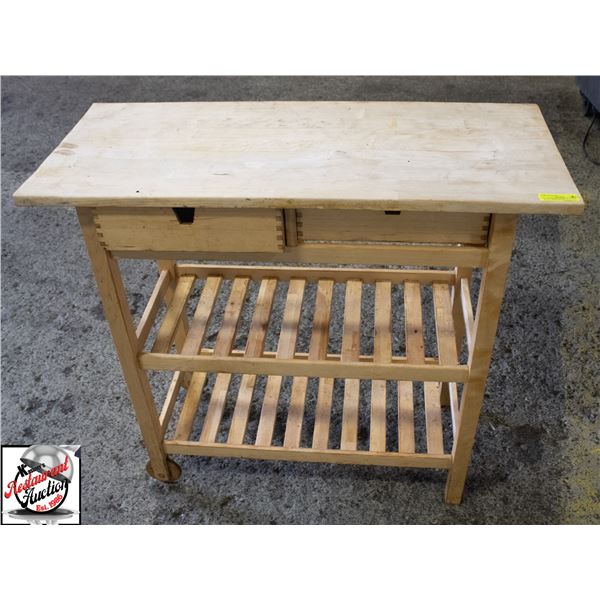 BANK SEIZURE: WOOD BUTCHER BLOCK TOP CART W/