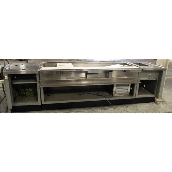 LARGE 3 PEICE PREP TABLE LINE W/ 2 POWERED UNITS &