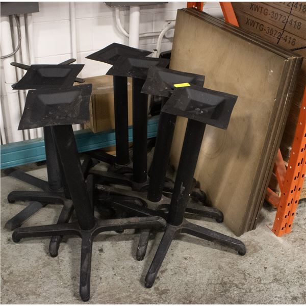6 36" X 36" WOOD TABLE TOPS W/ 7 METAL BASES