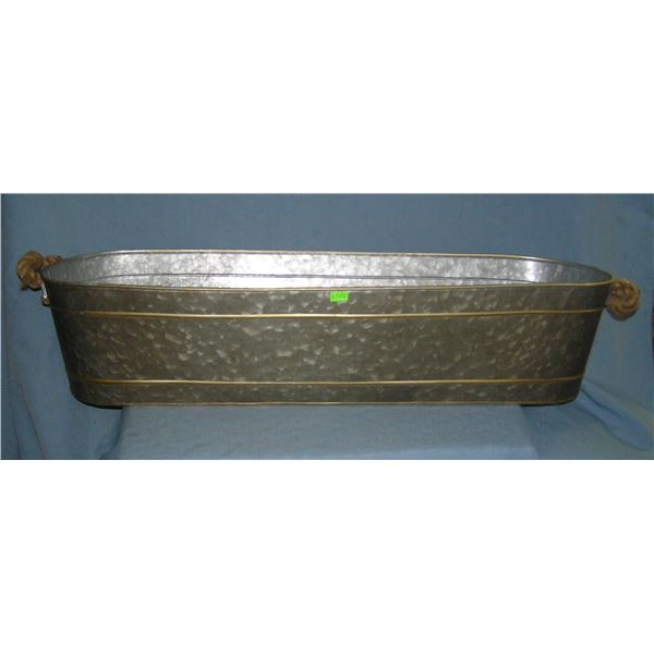 Large galvanized metal party tote bin with rope handles