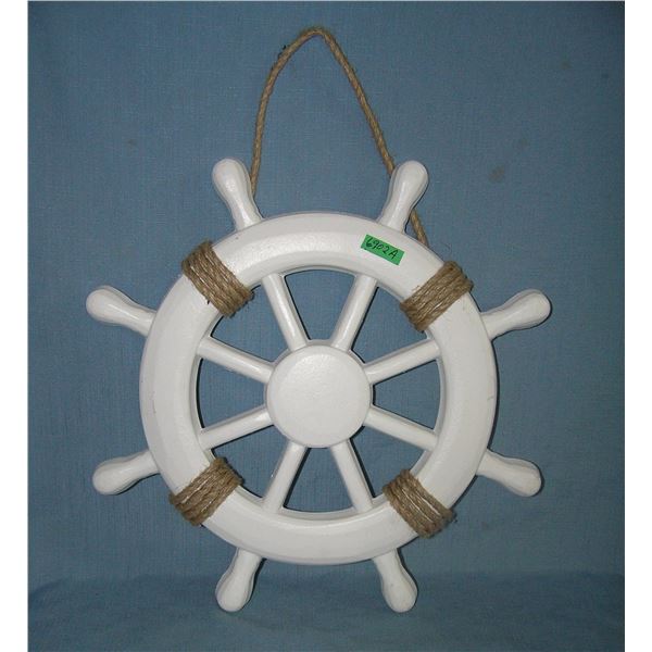 Wooden ships wheel decorative wall sign