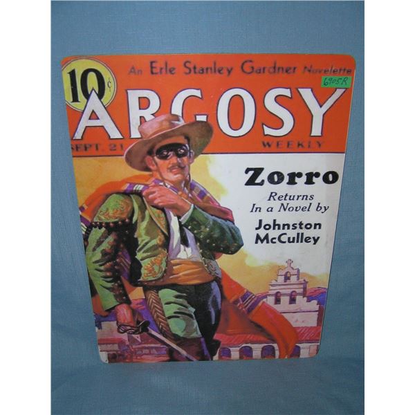 Argosy featuring Zorro  retro style advertising sign