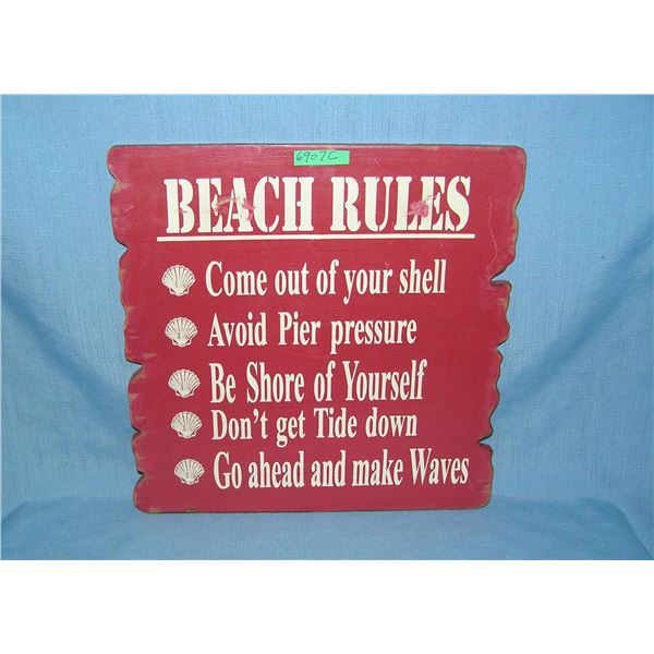 Beach Rules modern Display sign on hard board maroon sign