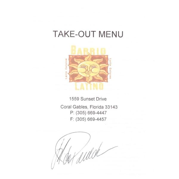 MLB Jorge Posada signed menu