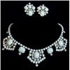Image 1 : Vintage White Milk Glass & Rhinestone Necklace & Earring Set
