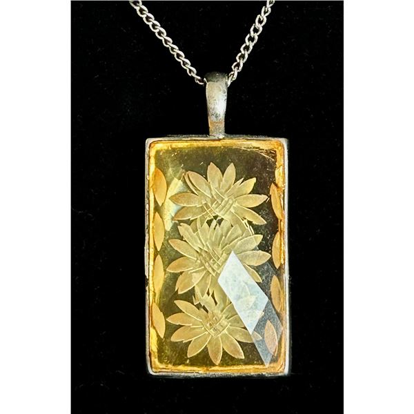 Vintage Reverse Carved Lucite Pendant with Floral Design