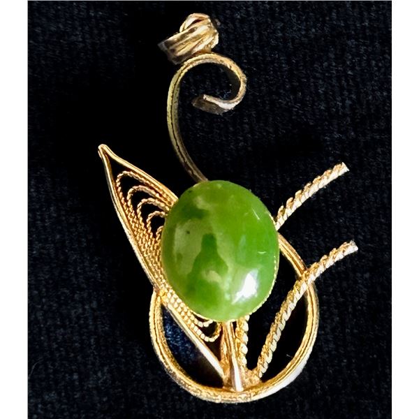 Vintage Jade Cabochon Pendant – Filigree Floral Design