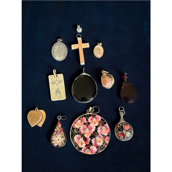 Vintage Pendant Lot – Religious, Cloisonné, Glass, Resin, Celtic, Floral Enamel