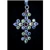 Image 1 : Sterling Silver Cross Pendant with Multi-Stone Inlay