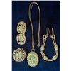 Image 1 : Vintage Gold-Tone Jade Chip Jewelry Set – Bracelet, Necklace, Brooch & More