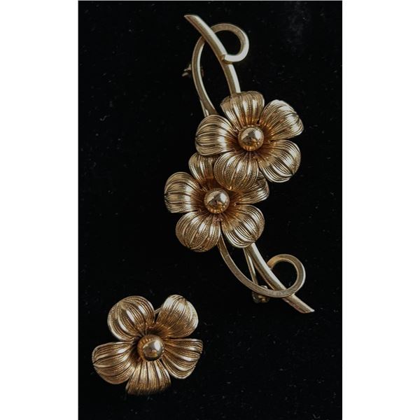 Vintage Forstner 10K Gold Floral Brooch & Single Earring – 7.75g