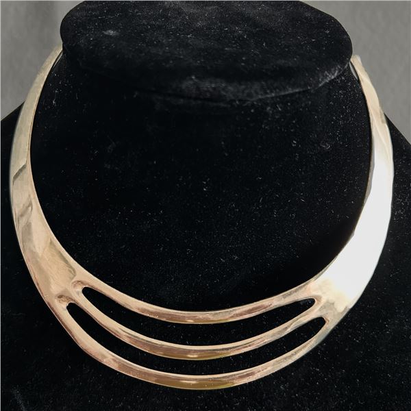 Vintage Brutalist Brass Collar Necklace – Sculptural Cutout Design