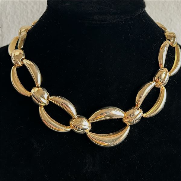 Vintage Gold-Tone Statement Collar Necklace – Sculptural Modernist Links, Bold 1980s Style
