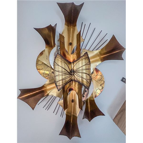 Vintage Brutalist Torch-Cut Metal Wall Sculpture