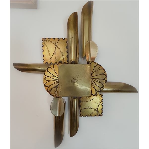 Signed Vintage Brutalist Torch-Cut Brass Wall Sculpture – TA 1014