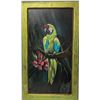 Image 1 : Framed Painting on Board – Parrot with Tropical Flowers